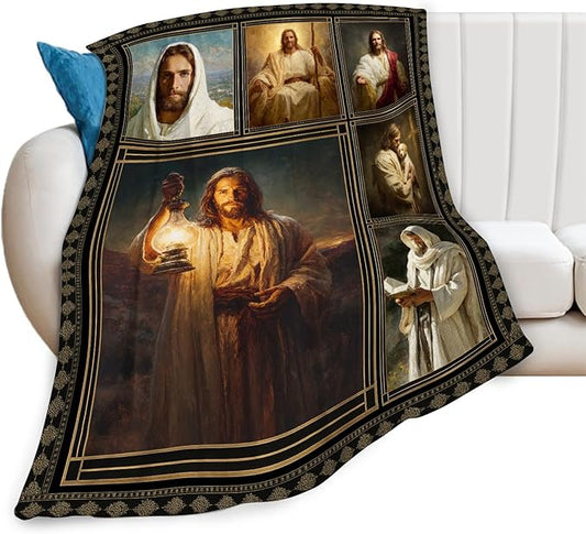 Christian Jesus Blanket Religious Catholic Jesus Throw Blankets Gifts for Girls Boys Kids Soft Cozy Fleece Plush for Couch Sofa Bed 80"x60"