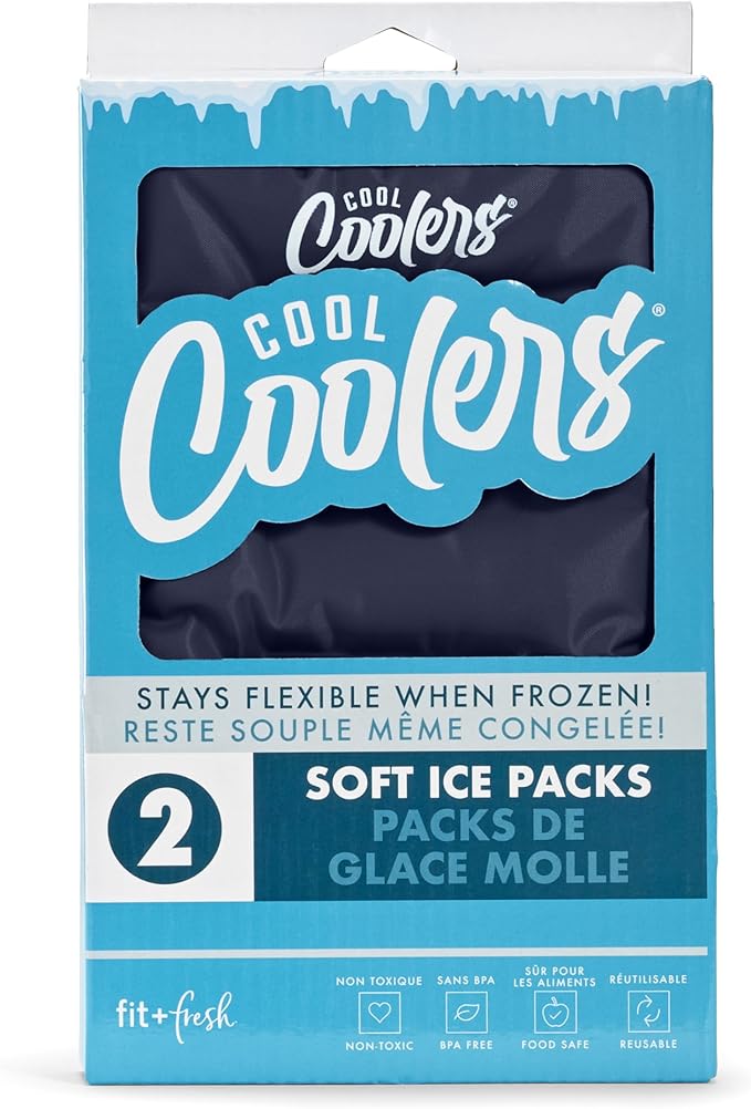 Cool Coolers by Fit & Fresh 2 Pack XL Soft Ice Packs for Cooler, Flexible Stretch Nylon, Lunch Box Ice Packs, Large Reusable Freezer Packs, Navy Blue