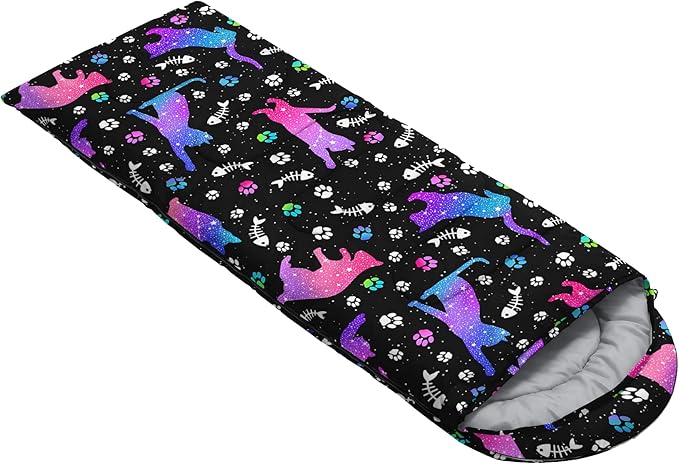 BailiPromise Starry Cat Camping Sleeping Bags,3 Season Warm & Cool Weather,Lightweight Waterproof Sleeping Bags for Adults & Kids,Traveling and Outdoors,Camping Gear Equipment,31x90inch