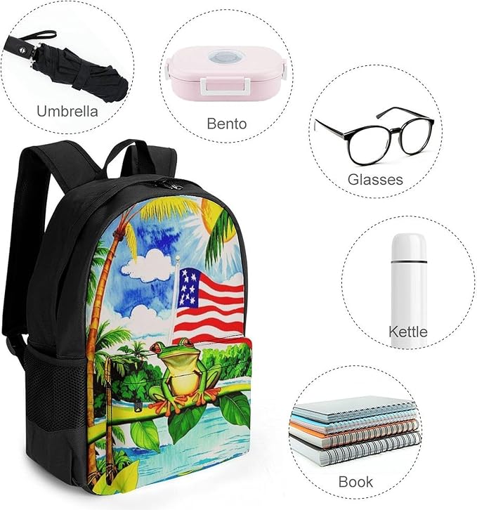 Supdreamc Shoulder Book Bags Anti-Theft Multipurpose Big Capacity Bookbag, Flag Of American Palm Tree Frog Travel Hiking Backpack With Smooth Zippers