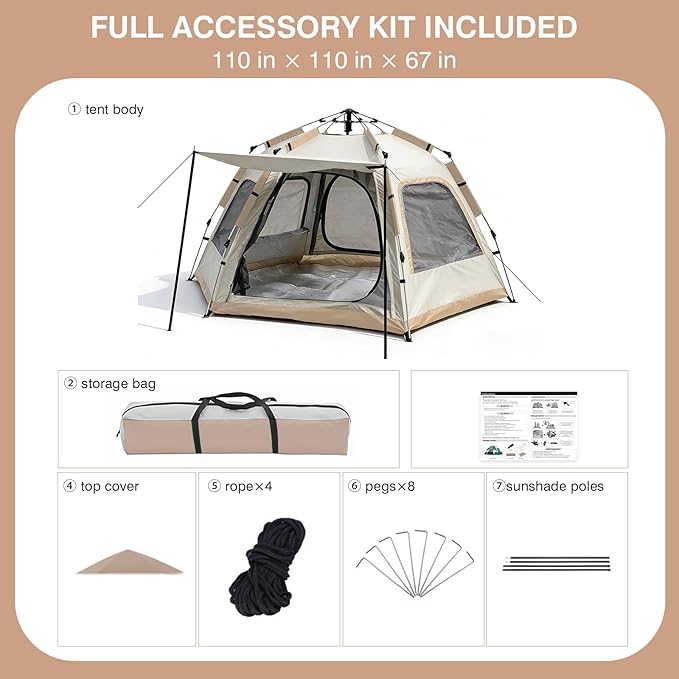 Instant Tent Person - Automatic Pop Up Camping Tent/Silver Coating UV Protection, Waterproof Portable for Backpacking & Camping with Carring Bag(Easy Setup & Fold)