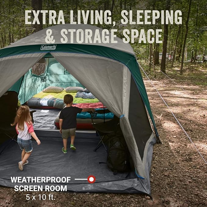 Coleman Skylodge 12-Person Camping Tent with Rainfly & Screened Porch, XL Weatherproof Family Tent Fits 4 Queen-Sized Airbeds, Color-Coded Poles & Sleeves, Made of PFAS-Free Materials
