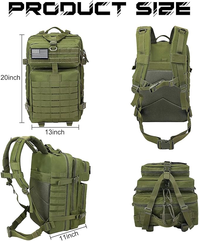 WOLT Military Tactical Backpack for Men 45L Molle Backpack 3 Day Assault Pack Bug Out Bag, Heavy Duty Rucksack for Hiking Gym(Army Green)