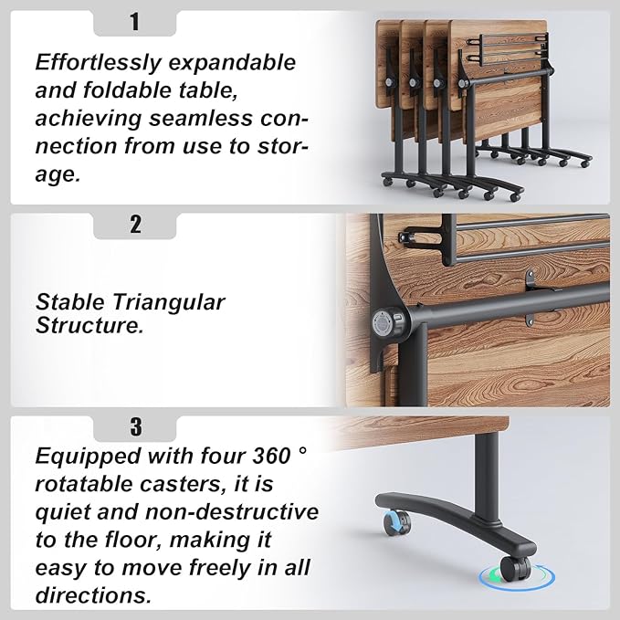 2Packs Conference Room Table Foldable, Rectangular and Space-Saving Desk for Meetings, Offices, and Classrooms Heavy Duty, Sturdy Construction Easy Setup (Light Walnut 47.2*23.6*29.5Inch)