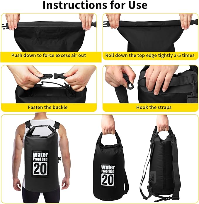 Waterproof Dry Bag, 10L Roll Top Dry Bag Backpack, 500D PVC IPX8 Floating Dry Bag for Hiking, Kayaking, Camping