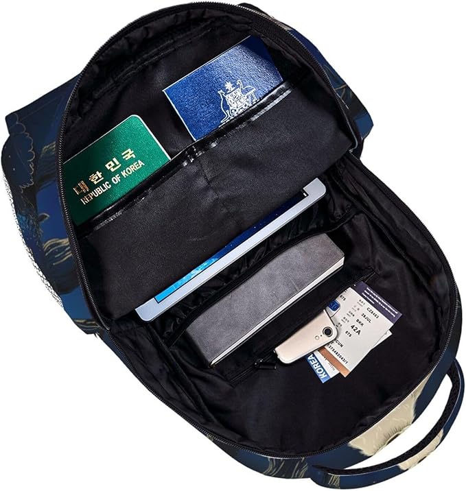Daypack Bookbag Anti-Theft Multipurpose Large Capacity Bookbag, Mysterious Gold Elk Art Travel Hiking Camping Rucksack With Adjustable Shoulder Straps