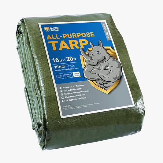 GUARD SHIELD Heavy Duty Tarp 16x20 Feet Green Multi Purpose Thick Waterproof Poly Tarp Cover 10mil