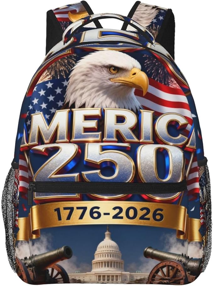 Polyester Daypack for Camping Travel Walking Cycling, Big Capacity Anti-Theft Multipurpose Bookbag, USA 250th Anniversary America Patriotic Art Camping Outdoor Backpack