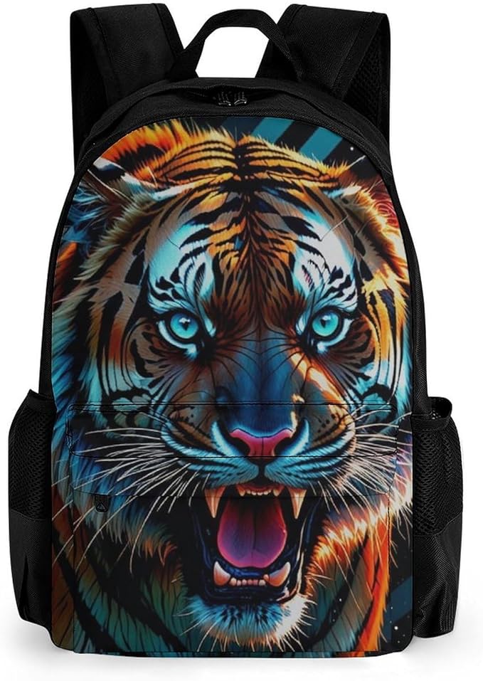 Lightweight Daypack Backpack for Trekking Work Running, Big Capacity Multipurpose Anti-Theft Bookbag, Angry Tiger Rainbow Animal Magic Art Business Computer Bag