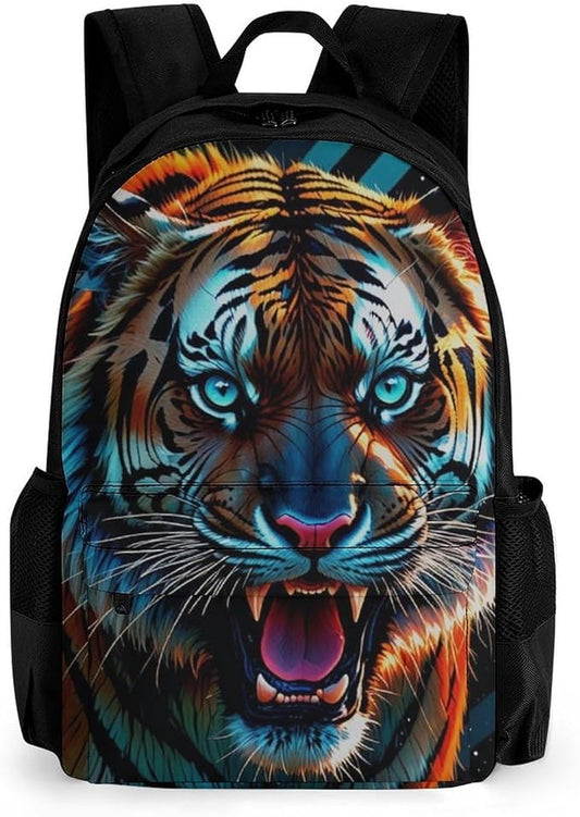 Lightweight Daypack Backpack for Trekking Work Running, Big Capacity Multipurpose Anti-Theft Bookbag, Angry Tiger Rainbow Animal Magic Art Business Computer Bag