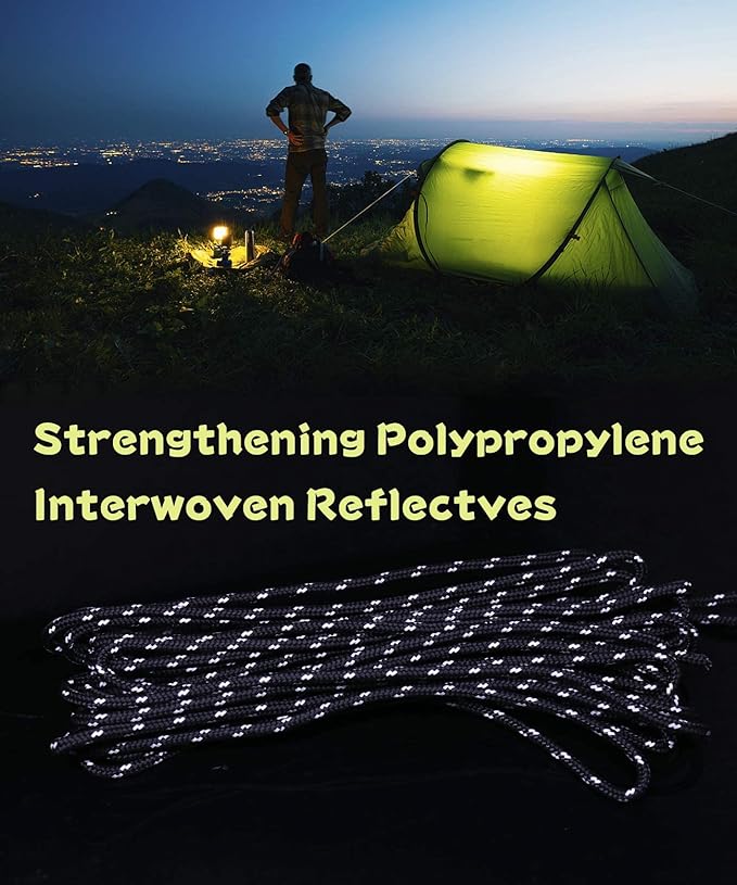 Hikeman 6 Pack 4mm Outdoor Guy Lines Tent Cords Lightweight Camping Rope with Aluminum Guylines Adjuster Tensioner Pouch for Tent Tarp, Canopy Shelter, Camping, Hiking, Backpacking