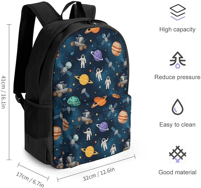 Versatile Polyester Backpack with Large Capacity for Business and Casual Activities, Galaxy Space Planet Astronaut Tavel Hiking Camping