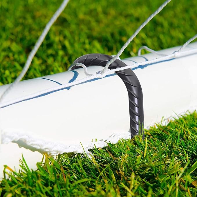 AAGUT 16 Inch 8 Pcs Rebar Trampoline Stakes 3/8" Extra Heavy Duty Metal Steel High Wind Ground Anchors Galvanized U Shaped Hook for Camping Tent Round Chisel Point End Black Powder Coated