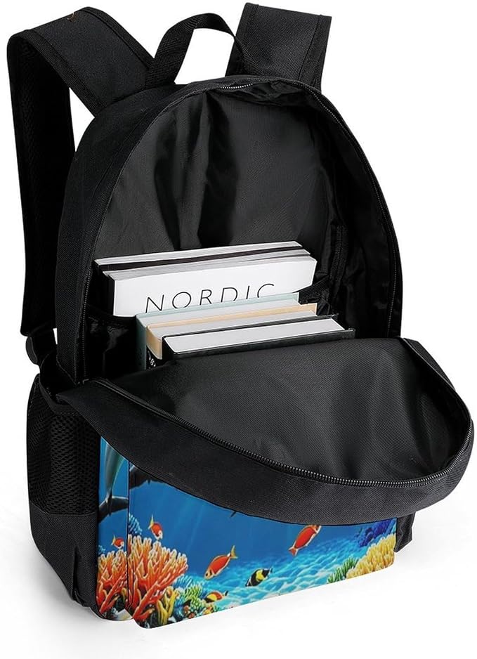 Polyester Daypack for Hiking Work Running, Big Capacity Anti-Theft Multipurpose Shoulder Bag, Dolphin Blue Ocean Underwater World Travel and Sport Backpack Rucksack