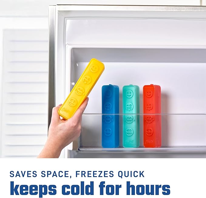 Cool Coolers by Fit & Fresh Kids Icicle Lunch Box Ice Pack Sticks, Icicle Ice Sticks for Lunch Bags and Coolers, Lunch Ice Pack Sticks, Reusable, Multicolored, Smile Icicles, 8PK