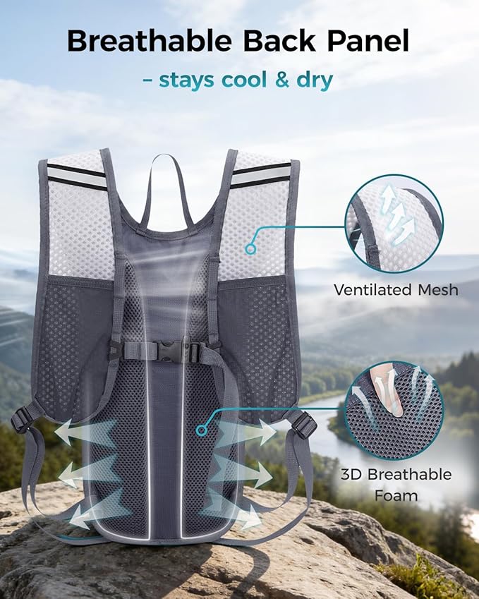 Blue Quartz Hydration Backpack with 2L Water Bladder - Lightweight Cycling & Running Pack for Men Women, Breathable Mesh Straps, L-Zip Wide Opening Hydration Pack for Quick Access