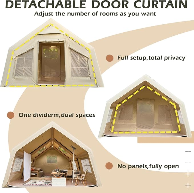 YOLENY Inflatable Tents for Camping, 6-12 Person Blow Up Tent with TPU Skylight, Canopy, Mesh Windows, Stove Jack & Pump, 4 Season Large Inflatable Tent, Waterproof & Windproof