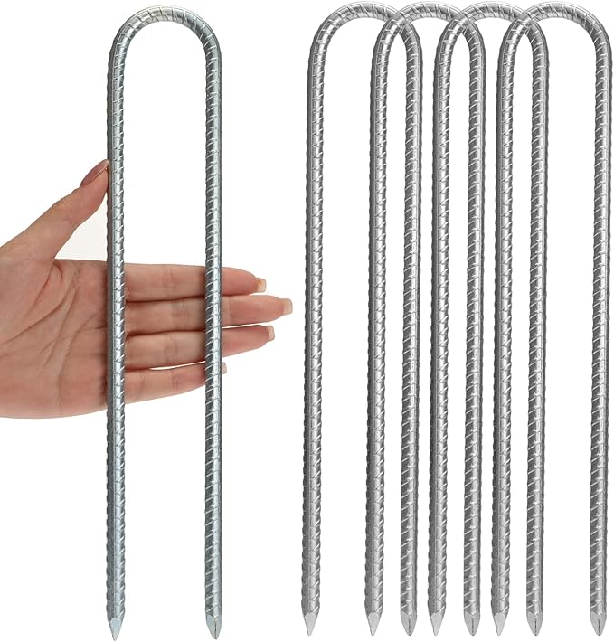 Ground Stakes Galvanized Steel Rebar Stakes Heavy Duty U Shaped Trampoline Stake Ground Anchors Pegs 12inch 4 Pack