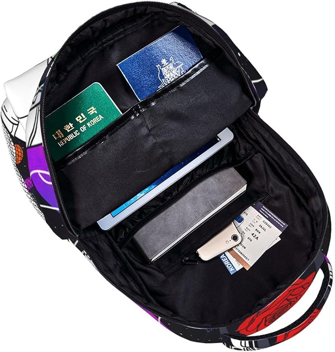 Daypack Bookbag Multipurpose Anti-Theft Big Capacity Carry On Bag,Astronaut Starry Sky Roses Colorful Planet Art Travel Hiking Camping Rucksack With Padded Straps