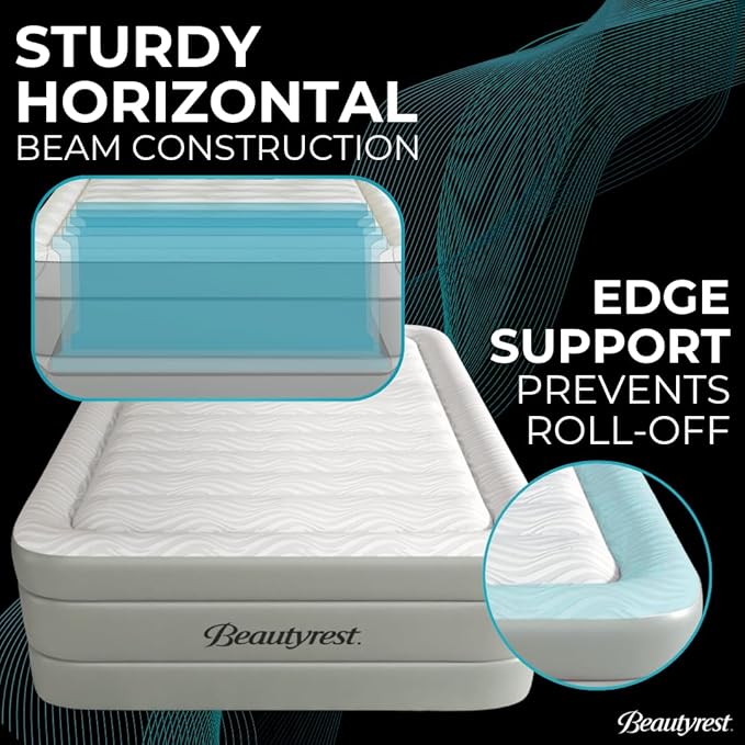 Beautyrest Luxaire, Queen Size Luxury Air Mattress, 20 Inch Height with Cool Vent Top, Smart Auto Shut-Off Pump, Puncture Resistant Ever Firm Fabric with Edge Support