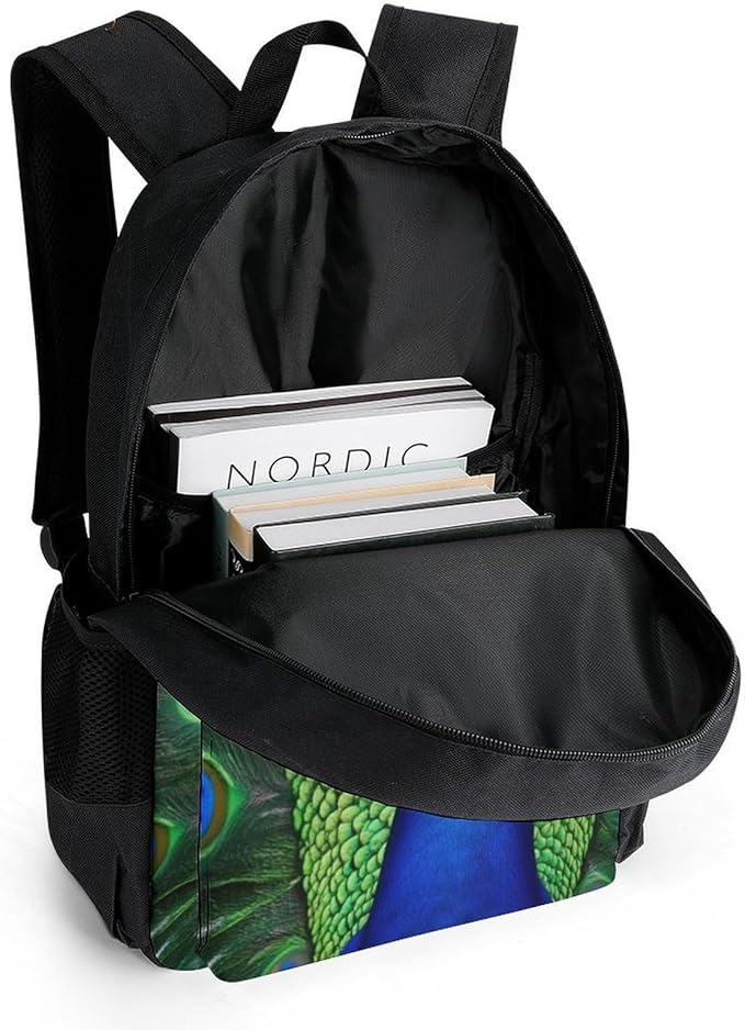 Daypack Backpack Anti-Theft Multipurpose Big Capacity Bookbag, Peacock Feather Business Computer Bag With Side Pockets