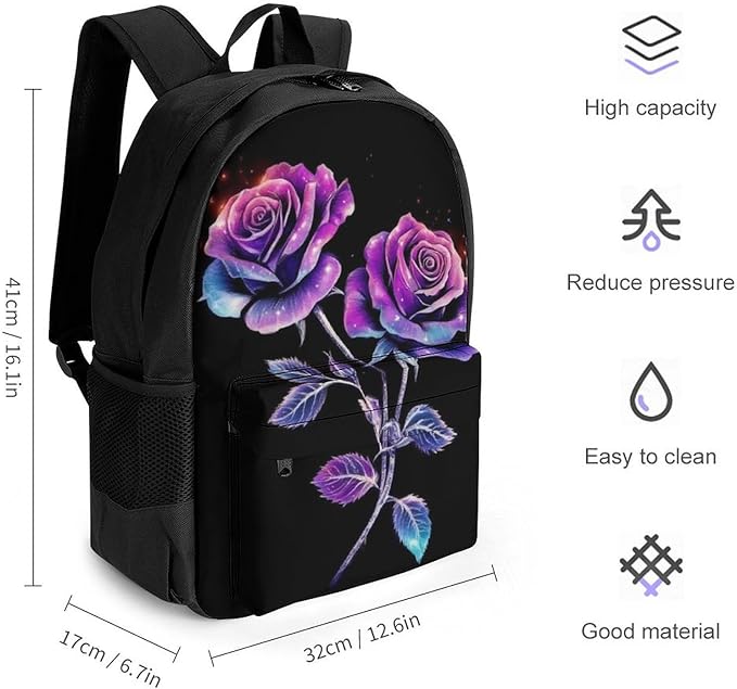 Supdreamc Polyester Daypack Backpack for Climbing Outdoors Running, Big Capacity Multipurpose Anti-Theft Bookbag, Colorful Flower Rose Travel Hiking Camping Rucksack