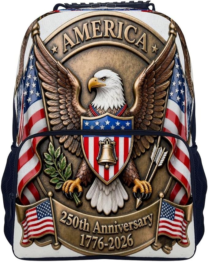 Men Women Polyester America 250th Anniversary USA Patriotic Freedom Art Daypack Big Capacity Shoulder Bag With Adjustable Shoulder Straps for Camping Travel Walking Cycling