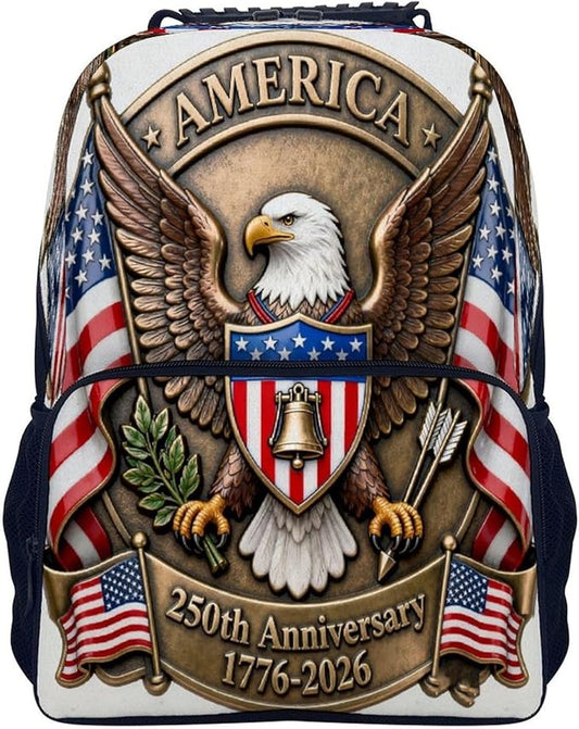Men Women Polyester America 250th Anniversary USA Patriotic Freedom Art Daypack Big Capacity Shoulder Bag With Adjustable Shoulder Straps for Camping Travel Walking Cycling