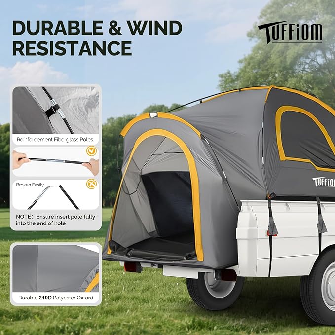 Bonnlo Truck Bed Tent for 5.5-6 ft Truck Bed, PU2000 Waterproof Portable Pickup Truck Tent, 210D Oxford Polyester Camping Tent, Reinforced Fiberglass Poles for 2 Person