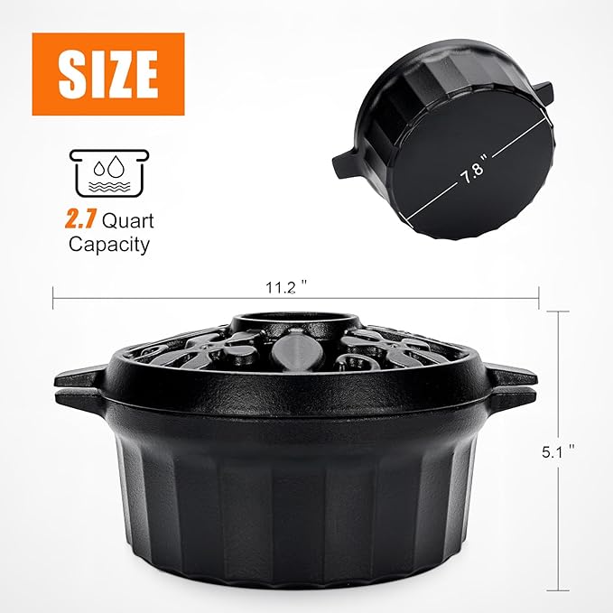 G GOOD GAIN Wood Stove Steamer - Cast Iron Round Bowl Fire Place Stove Humidifier Pot with Large Opening Top for Home Heating Decorative | Matte Finish & 2.7 Quart, Black