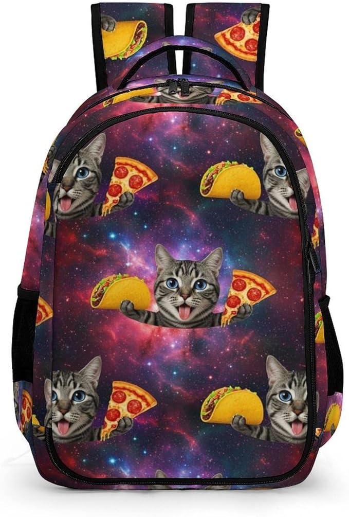 Business Anti Theft Laptop Backpack Galaxy Space Kitten Cat Eat Taco Pizza, Waterproof Travel Computer Bag with Laptop Compartment Gifts for Men Women