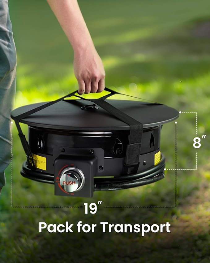 Ciays Large Propane Fire Pit 19 Inch, Gas Fire Pit with Grill Grate, Folding Legs, Hose Hooks, Propane Tank Holder, Cover & Carry Strap, CSA Certified Portable Outdoor Fire Pit for Camping, 58,000 BTU