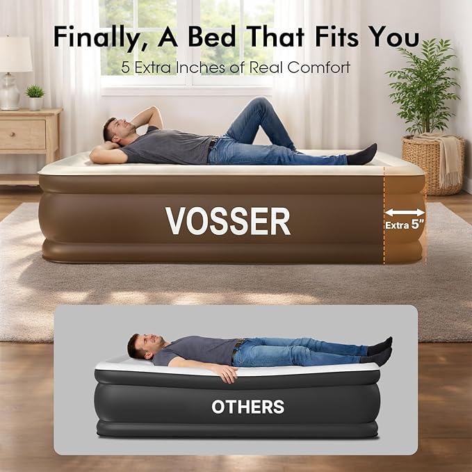 Twin XL Air Mattress with Built-in Pump, 18" Raised 80“ Extra Long Inflatable Blow Up Mattress, Flocked Top Single Air Bed for Home, Guests & Camping, Thick Twin Size Air Mattress