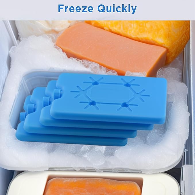 200ML Reusable Ice Packs for Lunch Box & Cooler, Slim Freezer Packs to Keep Food Fresh & Cold for Hours, Perfect for Travel, Picnic, Car, Office (4, Blue)