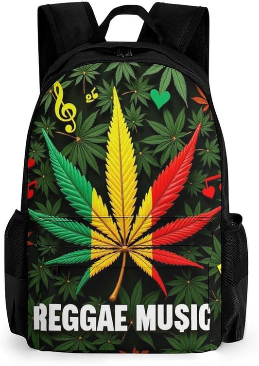 Lightweight Rucksacks for Climbing Outdoors Walking Cycling, Large Capacity Anti-Theft Multipurpose Carry On Bag, Rasta Flag Weedleaf Leaf Leaves Reggae Music Camping Outdoor Backpack