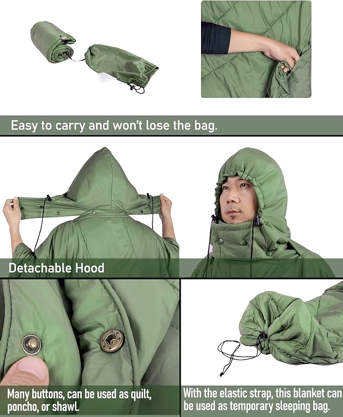 iClimb Hooded 3M Thinsulate Insulation Warm Camping Blanket Wearable Poncho Ultralight Compact