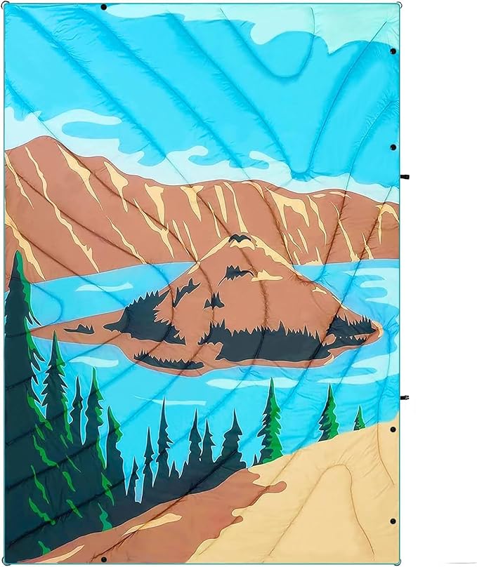 Camping Blanket, Puffy Waterproof Travel Blanket, Warm Cozy Picnic Blanket, for Outdoors, Travel, and Mountain.(Lake, 78" x 56")