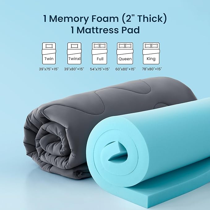 SLEEP ZONE Dual Layer 3 Inch Memory Foam Thick Mattress Topper, 2 inch Cooling Gel Memory Foam Plus 1 inch Waterproof Pillowtop Mattress Pad Cover, Comfort Support (King)