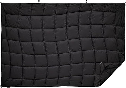Versatile Packable Outdoor Camping Blanket, Puffy Blanket, Primaloft® Insulation, Warm, Durable, Lightweight, Waterproof, Oversize, Beach, Stadium, and More! 55"x80" (Black Beauty)