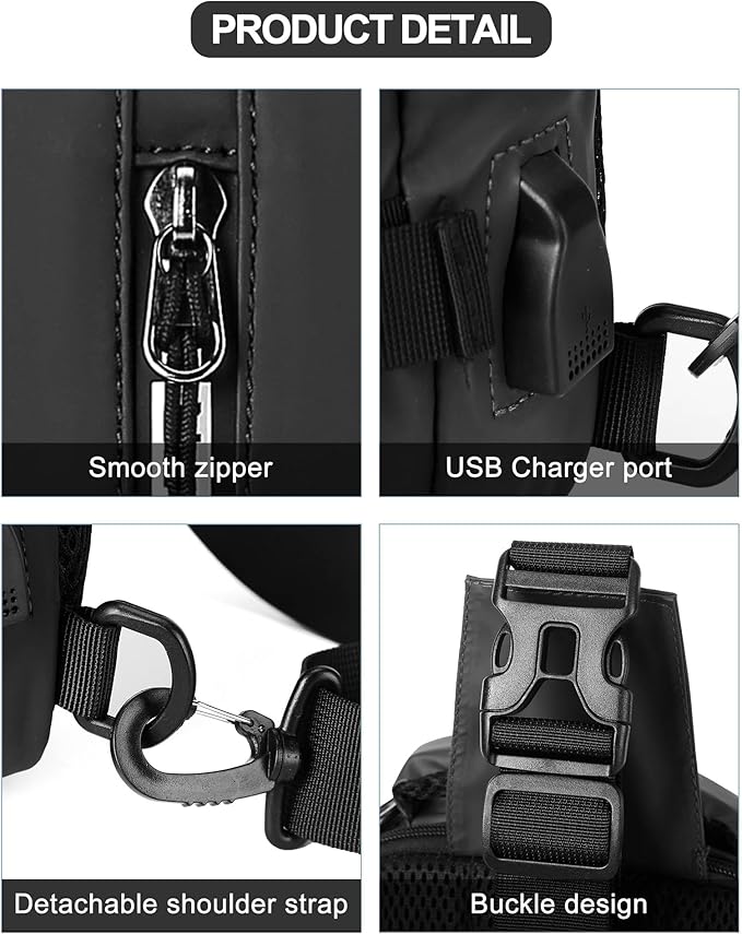 Large Black Sling Bag for Men, Shoulder Messenger Bag for Mens, Anti Theft One Strap Motorcycle Backpack Sling Chest Bag for Casual Hiking Walking Biking Travel Cycling Outdoor Sports