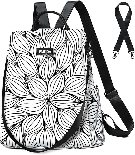 Fmeida Backpack Purse for Women Travel Anti Theft Backpack with Back Zipper Opening Waterptoof Daypack White