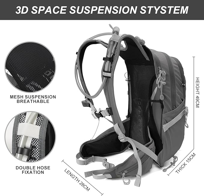 IX INOXTO 20L Hydration Backpack, Waterproof Hiking Internal Frame Backpacks with 2L Hydration Water Bladder and Rain Cover for Men, Lightweight Travel Daypack for Cycling,Camping,Ski (grey)