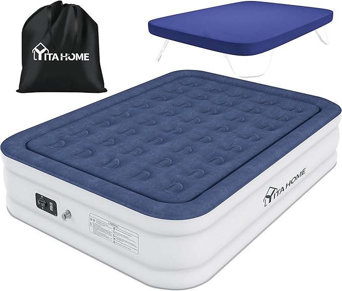YITAHOME Queen Air Mattress with Sheet, 18 Inch Inflatable Mattress with Built-in High-Speed Pump, Carrying Bag and Patch Tools, Luxurious Elevated Inflatable Bed for Home Travelling and Camping