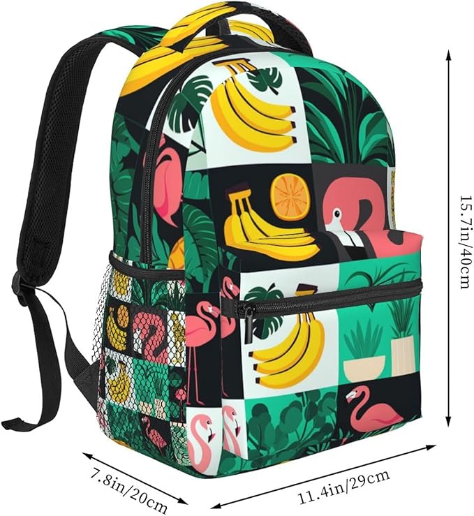 Adults Lightweight Banana Palm Leaf Leopard Flamingo Stripe Rucksacks Large Capacity Bookbag With Adjustable Shoulder Straps for Trekking Outdoors Bicycle