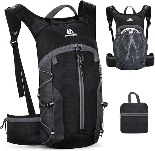 Foldable Cycling Backpack for Men Women, Small Packable Waterproof Hiking Daypack with Waist Belt, 6L Lightweight Mountain Bicycle Backpack fit Helmet for MTB Biking Skiing Climbing, Black