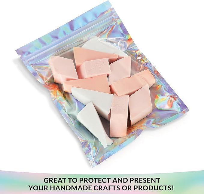 Mylar Bags with Zipper Seal 5 x 7" | 100 Bags | Rainbow Holographic | Sealable Heat Seal Bags for Candy and Food Packaging, Medications and Vitamins | For Liquid and Solids (5" x 7")