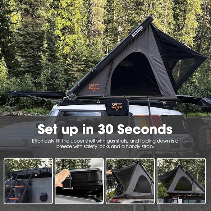 4.57" Slim Rooftop Tent Hard Shell, Waterproof Hotham Lite Aluminium Car Roof Tent with Tri-Color LED Strip Light, SUV Roof Rack Tent w/ 1.97" Thick Mattress, 2-3 People, Grey