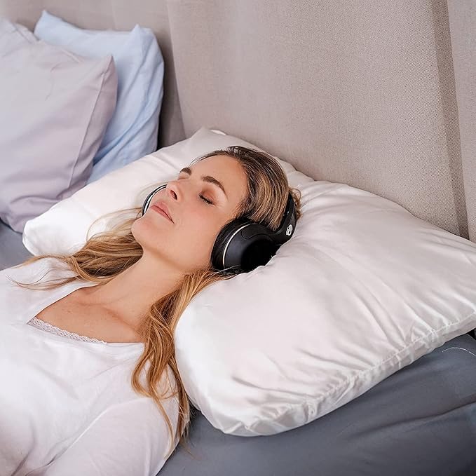 Satin Pillowcase - Compatible with The Pillow with an Ear Hole - Soft & Cool Satin Pillowcase with Hidden Zipper - Pillow Sold Separately (Set of 1, White)