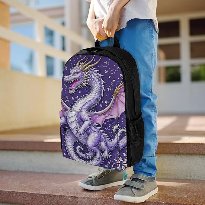 Supdreamc Lightweight Daypack for Camping Business Walking Cycling, Large Capacity Anti-Theft Multipurpose Bookbag, Romantic Music Dragon Cherry Flower Blossom Purple Art Gym Outdoor Hiking Backpack