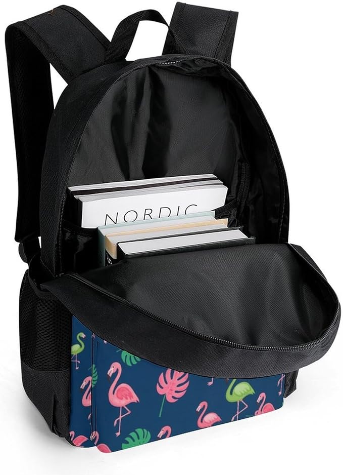 Daypack Backpack Multipurpose Anti-Theft Large Capacity Bookbag, Tropical Teal Pink Flamingo Travel Hiking Camping Rucksack With Adjustable Shoulder Straps